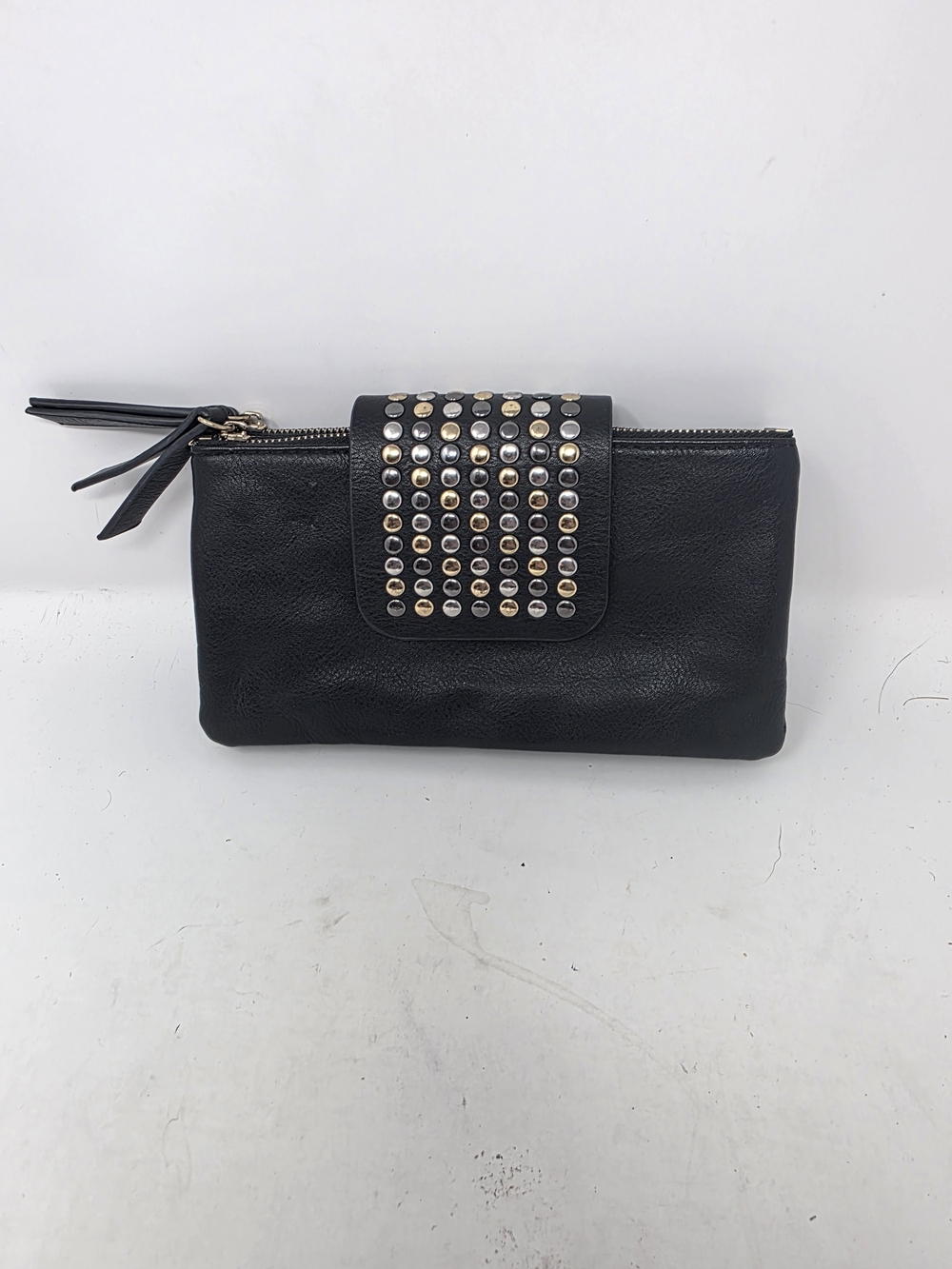 Olivia Miller Black Studded Wallet Clutch Double Zip Compartment Organizer